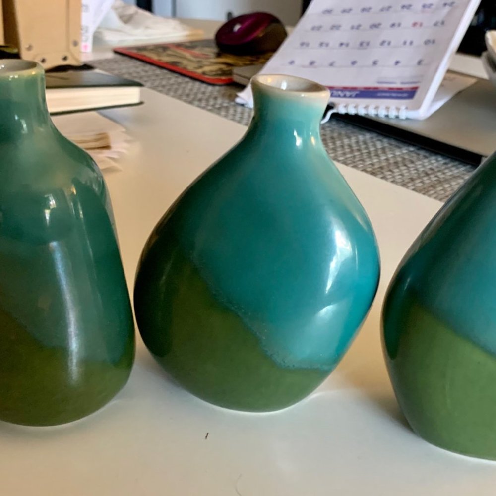 3  Asian-style Ceramic Bud vases